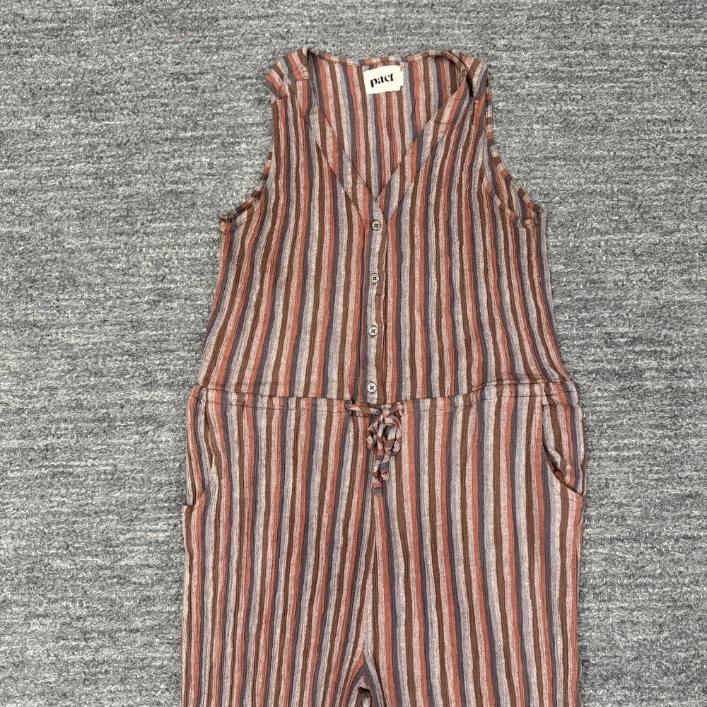 PACT Jumpsuit Women Medium Brown Stripe Gauzy Organic Cotton Sleeveless Crop - Picture 3 of 12